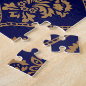 Goud & Blauw: Luxe Damask Legpuzzel (Zijkant)