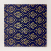Goud & Blauw: Luxe Damask Legpuzzel (Horizontaal)
