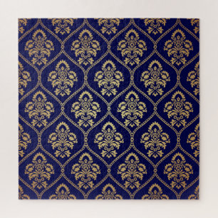 Goud & Blauw: Luxe Damask Legpuzzel