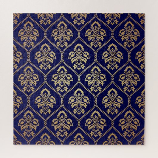 Goud & Blauw: Luxe Damask Legpuzzel (Verticaal)