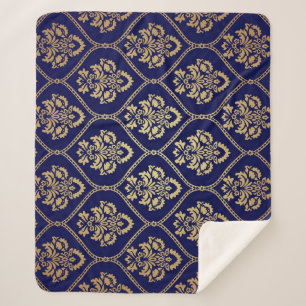 Goud & Blauw: Luxe Damask Sherpa Deken