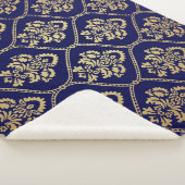 Goud & Blauw: Luxe Damask Sherpa Deken (3/4)