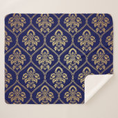 Goud & Blauw: Luxe Damask Sherpa Deken (Voorkant (horizontaal))