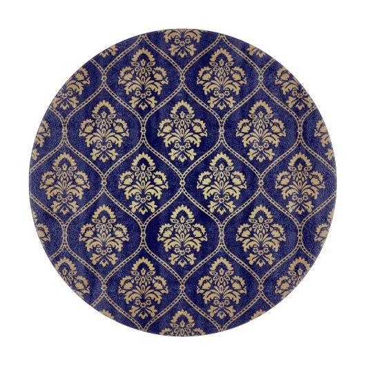 Goud & Blauw: Luxe Damask Snijplank (Voorkant)