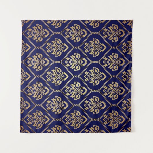 Goud & Blauw: Luxe Damask Wandkleed (Voorkant (horizontaal))