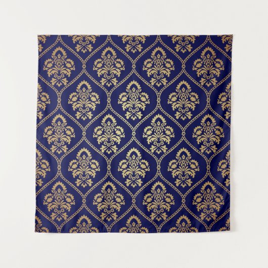 Goud & Blauw: Luxe Damask Wandkleed (Voorkant)