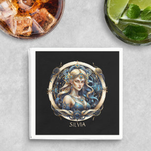 Goud Blauw Maagd Zodiac Script Sterrenbeeld Maagd Servet