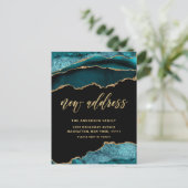 Goud Blauw Marmer Nieuw Adres Bewegende Aankondigi Briefkaart (Staand voorkant)