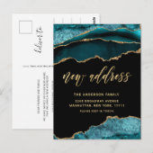 Goud Blauw Marmer Nieuw Adres Bewegende Aankondigi Briefkaart (Voorkant / Achterkant)