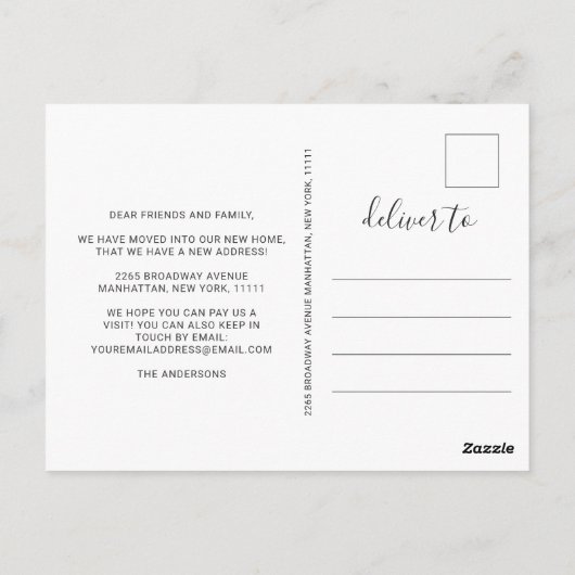 Goud Blauw Marmer Nieuw Adres Bewegende Aankondigi Briefkaart (Achterkant)