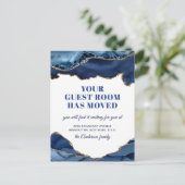 Goud Blauw Marmer Nieuw Adres Bewegende Aankondigi Briefkaart (Staand voorkant)