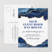 Goud Blauw Marmer Nieuw Adres Bewegende Aankondigi Briefkaart (Voorkant / Achterkant)