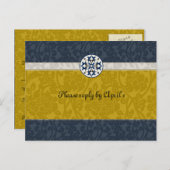 Goud & Blauw Middeleeuwse Brocade RSVP Uitnodiging Briefkaart (Voorkant / Achterkant)