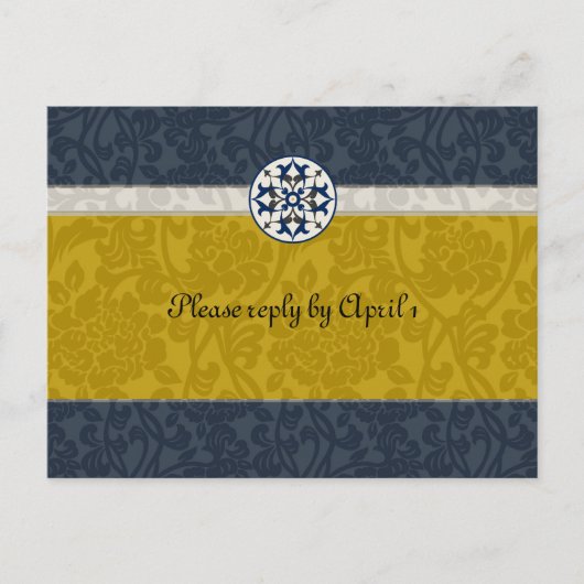 Goud & Blauw Middeleeuwse Brocade RSVP Uitnodiging Briefkaart (Voorkant)