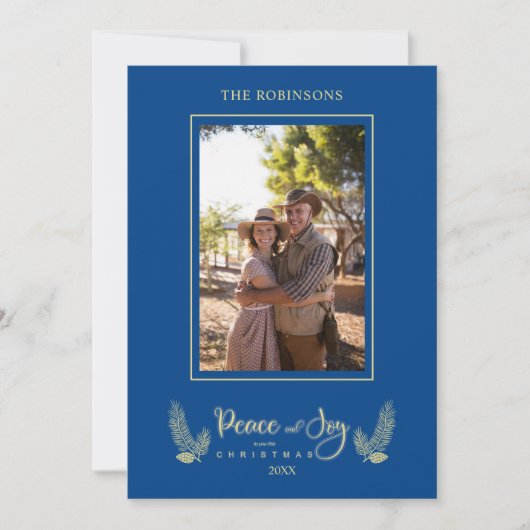 Goud Blauw Minimalistische Chic Kerst Foto Familie (Voorkant)