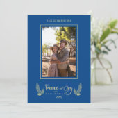 Goud Blauw Minimalistische Chic Kerst Foto Familie (Staand voorkant)