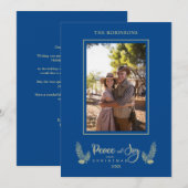 Goud Blauw Minimalistische Chic Kerst Foto Familie (Voorkant / Achterkant)