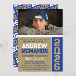 Goud & Blauw Modern Afstuderen Fotoaankondiging Kaart