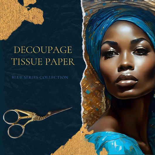 Goud Blauw Mozaïek Afro-Amerikaanse Vrouw Decoupag Tissuepapier