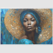 Goud Blauw Mozaïek Afro-Amerikaanse Vrouw Decoupag Tissuepapier (Voorkant)