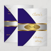 Goud Blauw Navy Wit Uitnodiging 50ste Verjaardagsf (Voorkant / Achterkant)