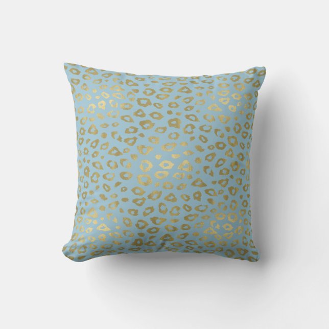 Goud Blauw Ombre Luipaardprint Kussen (Voorkant)