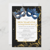 Goud Blauw Oud en Nieuw Masquerade Bal Kaart