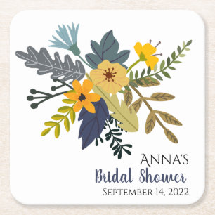 Goud, blauw, paars boeket van zomerbloemen kartonnen onderzetters