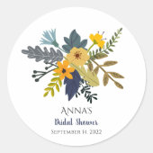 Goud, blauw, paars boeket van zomerbloemen ronde sticker (Voorkant)