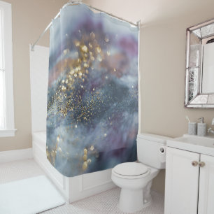 Goud Blauw Paars Glitter Glam 1 Douchegordijn