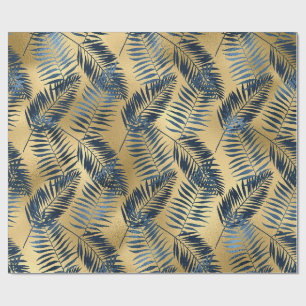 Goud Blauw Palmblad Inpakpapier