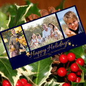 Goud & Blauw Prettige Feestdagen 3 Foto Collage Feestdagenkaart