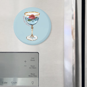 Goud Blauw Rode Roos Bloem Glas Drank Magneet
