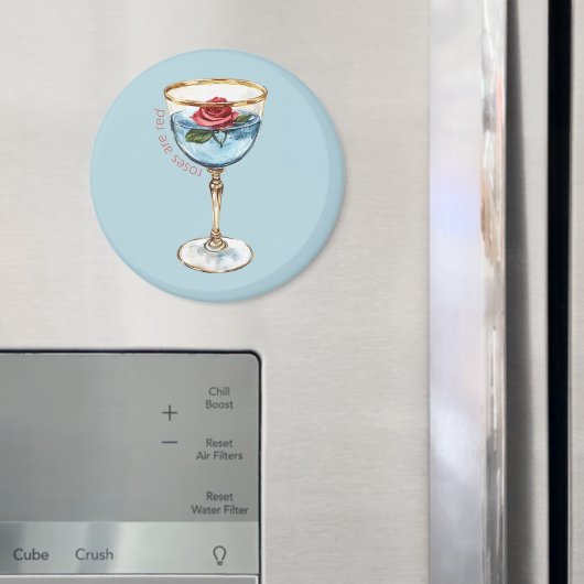 Goud Blauw Rode Roos Bloem Glas Drank Magneet (Insitu (Koelkast))