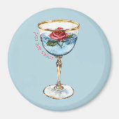 Goud Blauw Rode Roos Bloem Glas Drank Magneet (Voorkant)