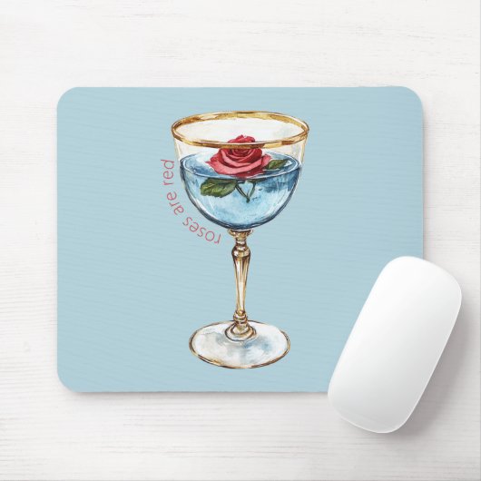Goud Blauw Rode Roos Bloem Glas Drank Muismat (Met muis)
