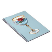 Goud Blauw Rode Roos Bloem Glas Drank Notitieboek (Rechterzijde)