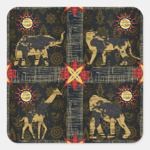 Goud Blauw Rood Safari Wereldkaart Afrikaanse Dier Vierkante Sticker