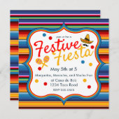 Goud Blauw Rood Sarape Cinco de Mayo Uitnodiging (Voorkant / Achterkant)