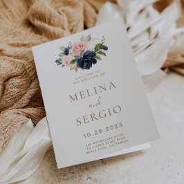 Goud Blauw Roze Bloemen Opgevouwen Trouwen  Programma