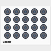 Goud Blauw Sierlijk B Fancy Damast Monogram  Ronde Sticker (Vel)