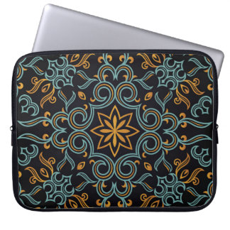 Goud & Blauw: Sierlijke Vintage Laptop Sleeve