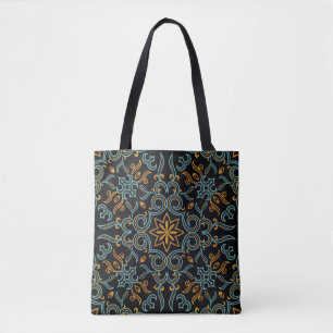Goud & Blauw: Sierlijke Vintage Tote Bag
