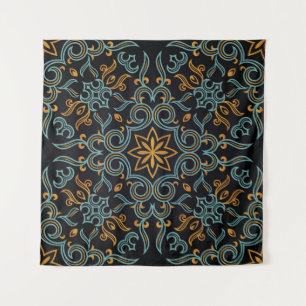 Goud & Blauw: Sierlijke Vintage Wandkleed