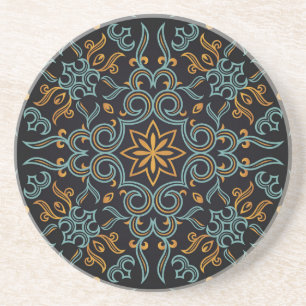 Goud & Blauw: Sierlijke Vintage Zandsteen Onderzetter