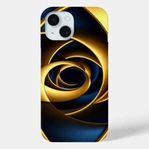 goud blauw spiraal abstract vortex patroon luxe ge iPhone 15 case