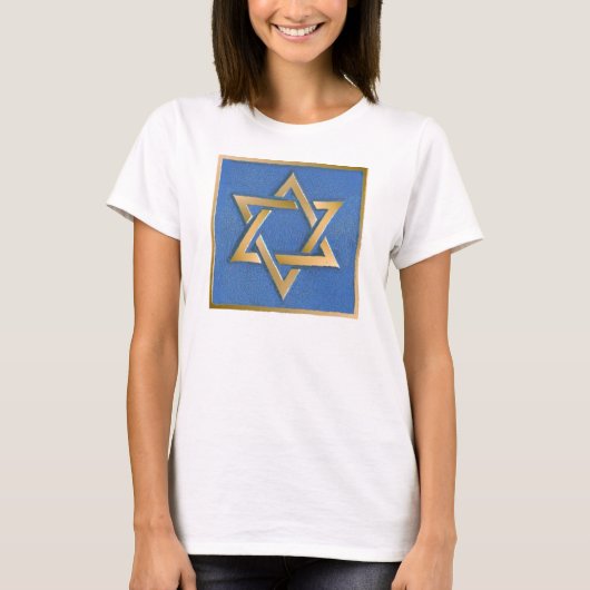 Goud Blauw Ster van David Kunstpaneel T-shirt (Voorkant)