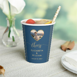 Goud & Blauw Stippen Personaliseerbare trouw  Papieren Bekers