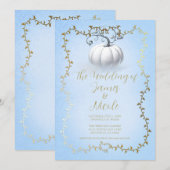 Goud Blauw Storybook Wit Pompoen Bruiloft Kaart (Voorkant / Achterkant)