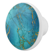 Goud Blauw Turquoise Metallic Marmer Trendy Keramische Knop (Rechts)